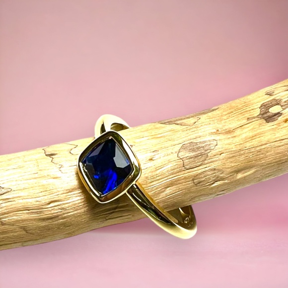 Blue Sapphire Ring 18k Yellow Gold Vermeil , September birthstone , Promise Ring - Picture 5 of 8
